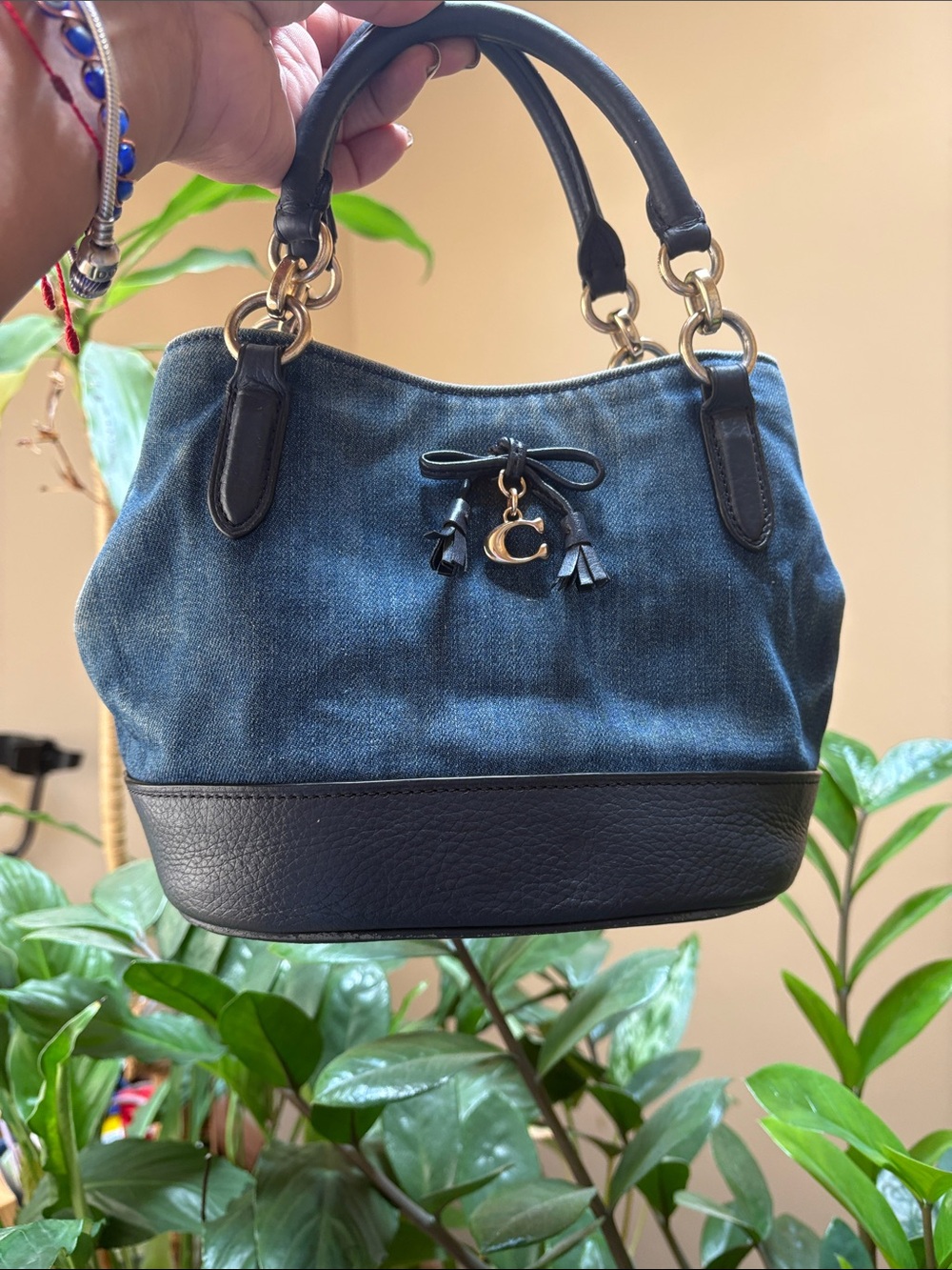 Coach micro ally Denim and Navy Leather Drawstring Satchel - Blue - Picture 9 of 9